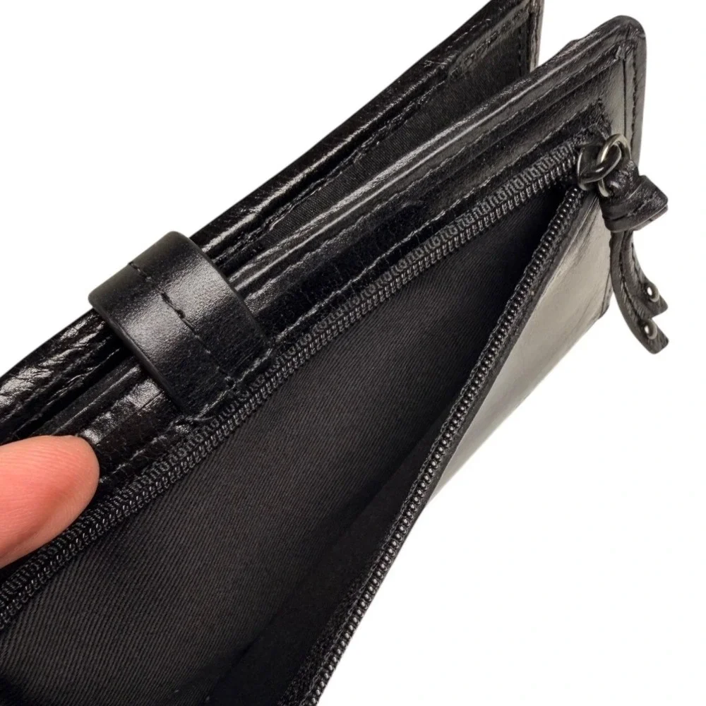 Fossil Patchwork Studded‎ Leather Wallet Clutch Black Snap Closure Zip Pocket
